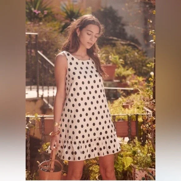 New! Sézane Mathilde Black & White Polka Dot Mini Dress 🖤Size 38 US 6 - Picture 2 of 15